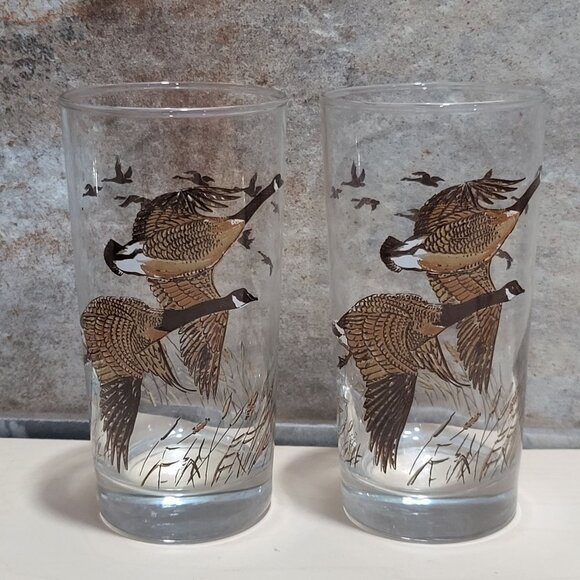 Vintage Geese Libbey Glass Highball Tumbler Set of 2 - Picture 1 of 10